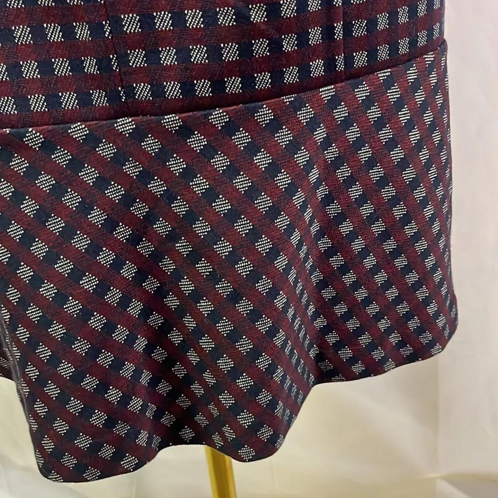 Ann Taylor Navy & Burgundy Plaid Ruffle Hem Pencil Skirt